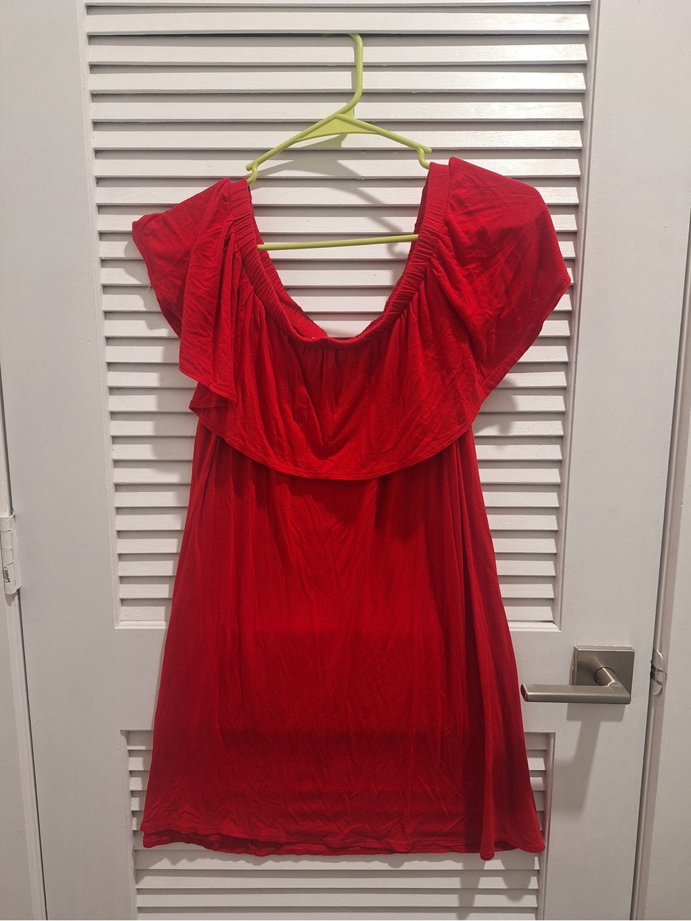 Red elastic neckline top